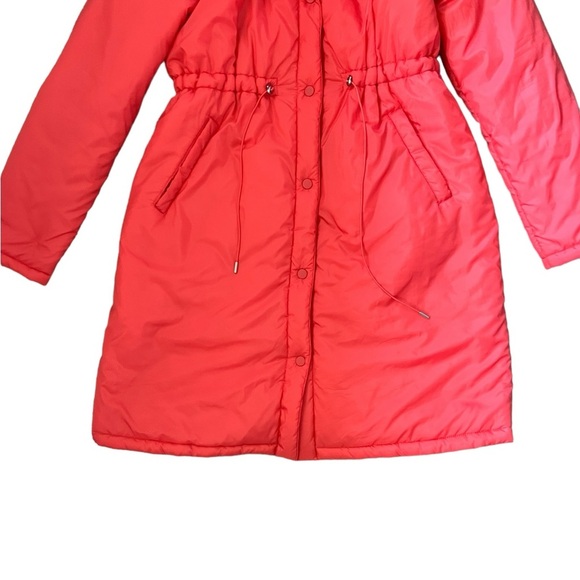Anthropologie Maeve Coral/Pink Longline Cinched Puffer Jacket Coat Size Small - Picture 9 of 12